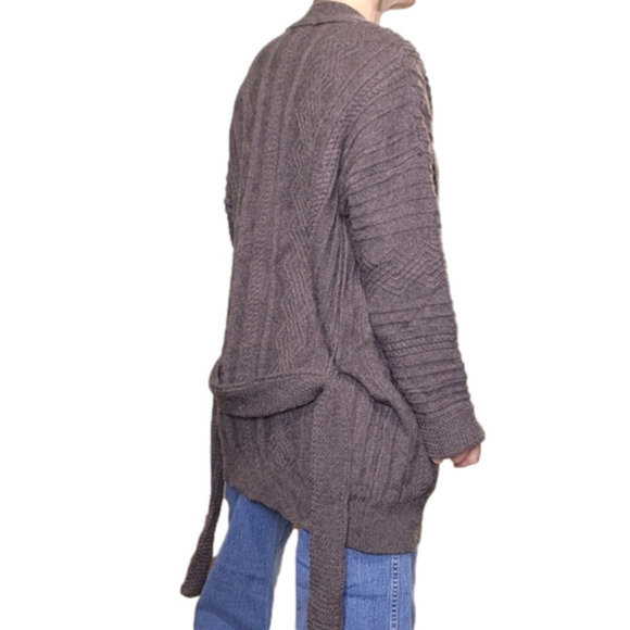 SIZE M Kit cardigan cable knit open face with tie grey-brown color VICI NWT - Picture 3 of 13